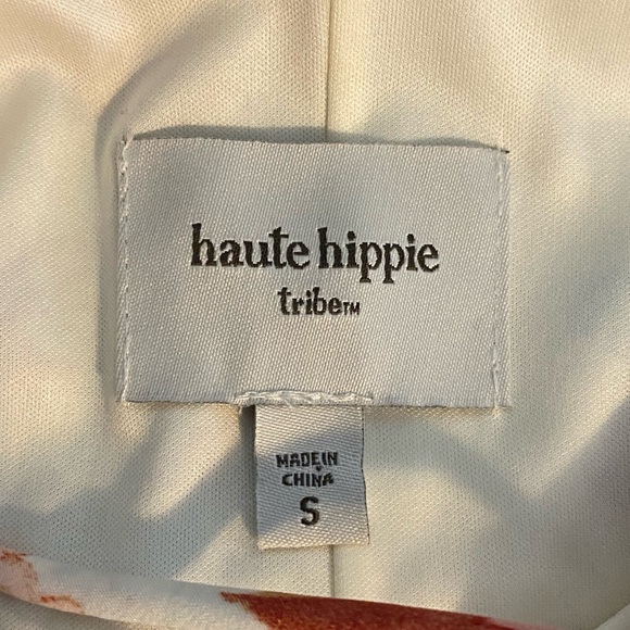 Haute Hippie Tribe Floral Lace Up Neckline Bohemian Midi Knee Length Dress Sz S - Picture 6 of 8